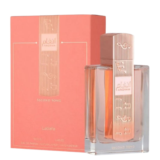 Perfume Árabe Angham Second Song Lattafa 100ml Eau de Parfum Feminino Doce Cremoso Ambarado Alta Fixação